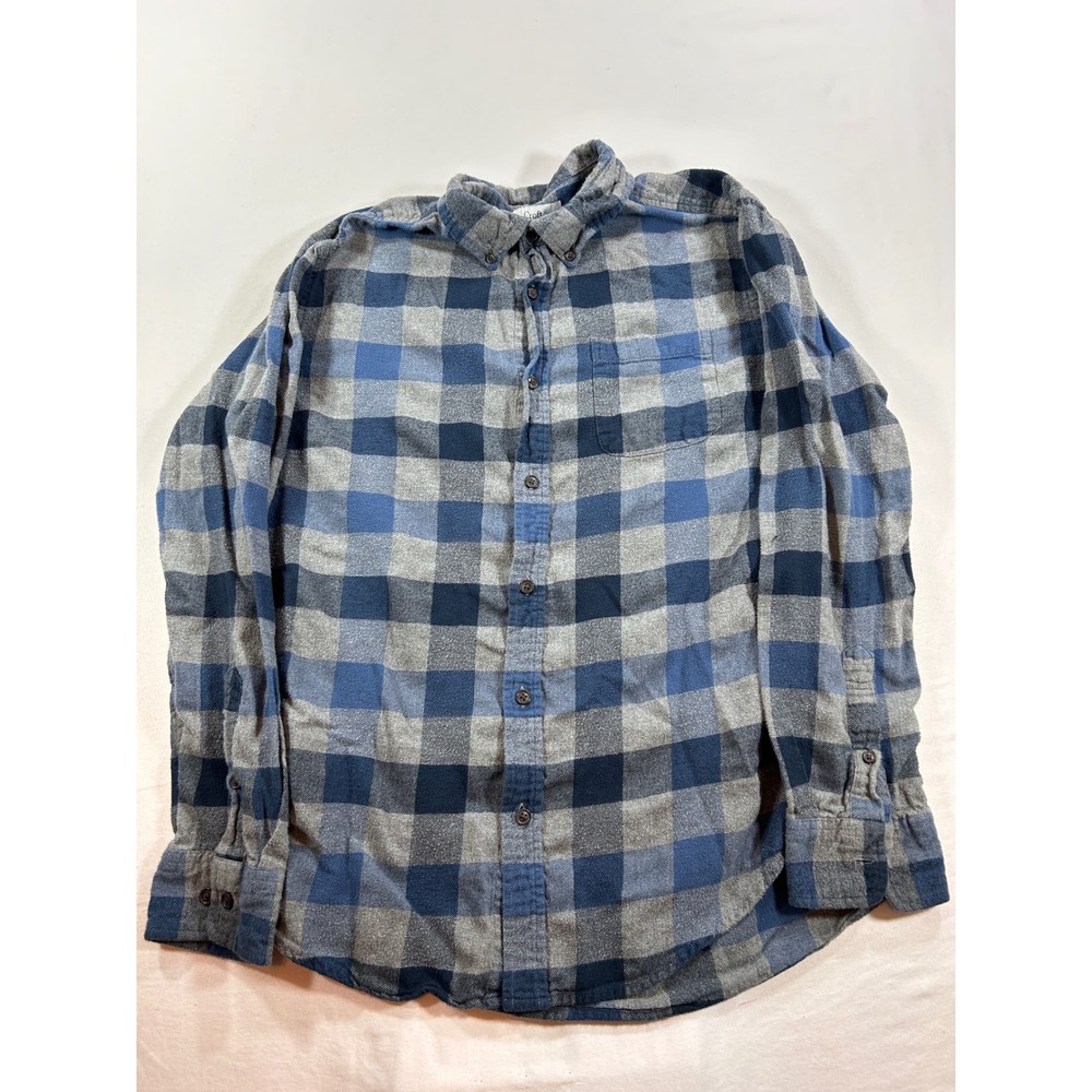 Croft & Barrow Mens Blue Grey Buffalo Plaid Flannel Button Down Shirt Medium